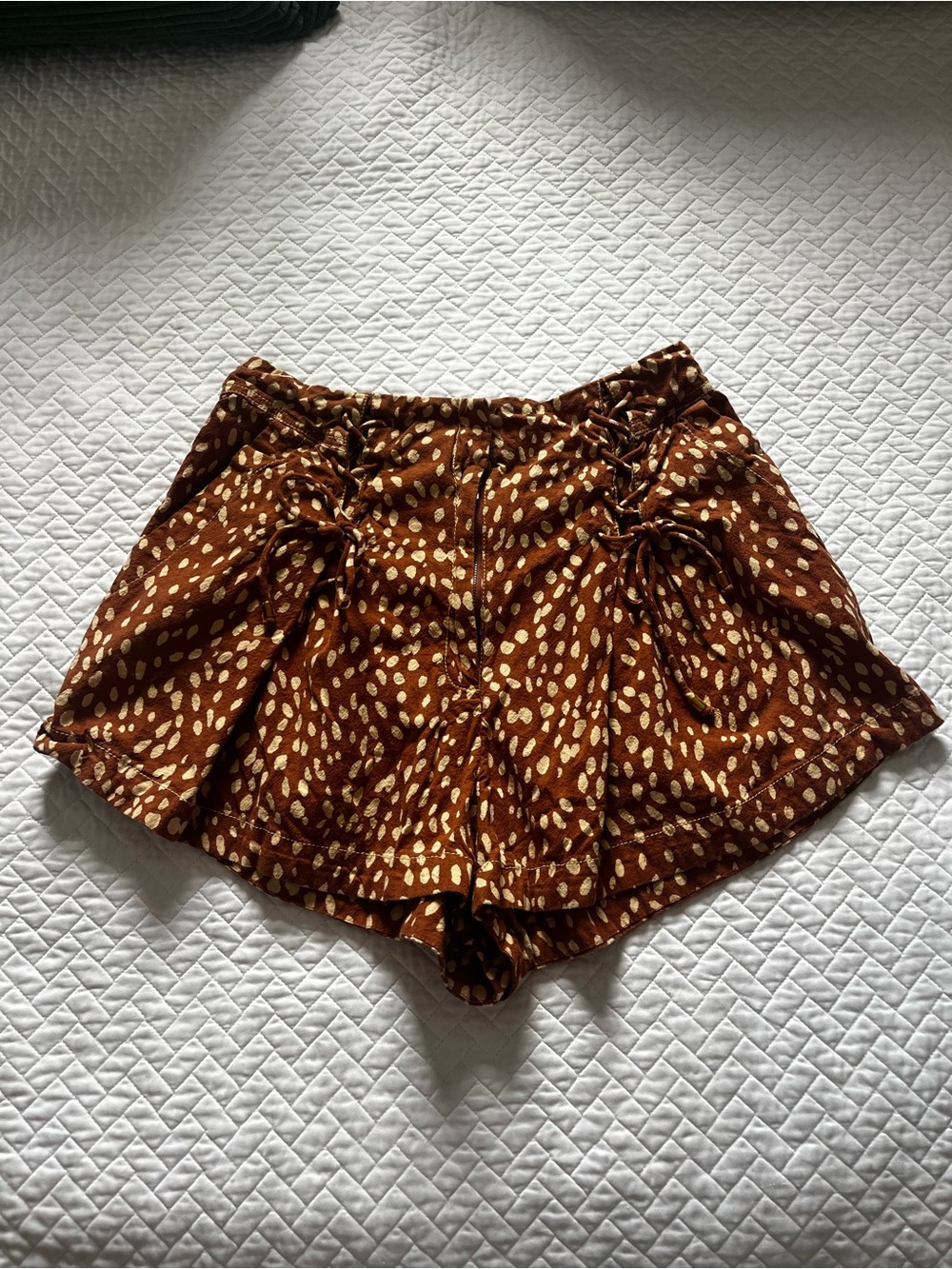 Free People Brown and Cream Printed High Waist 100% Cotton Shorts